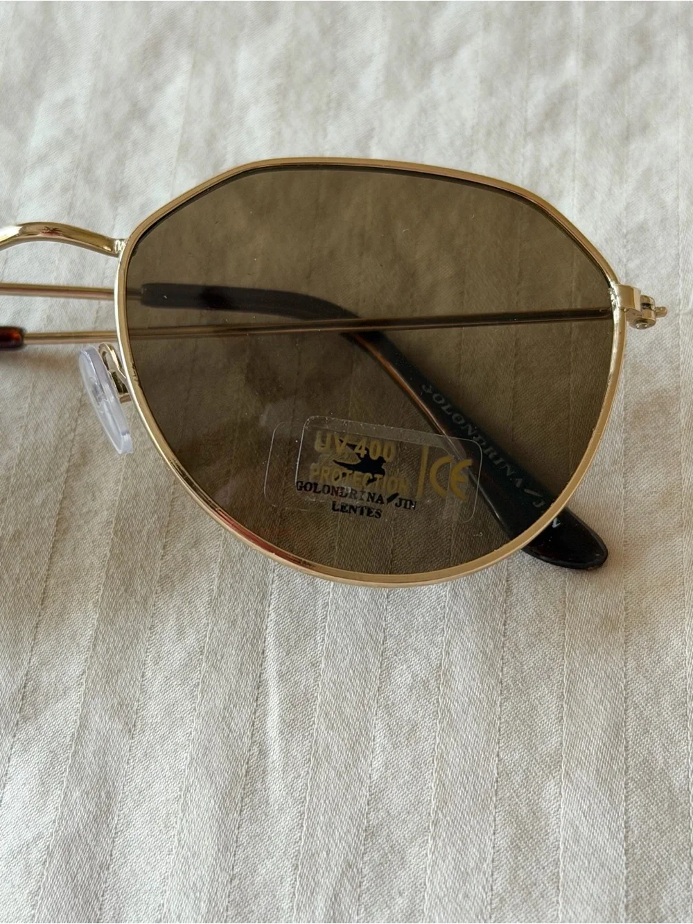 Gold Metal Round Sunglasses with Brown Lenses